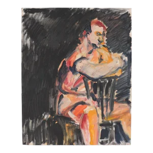 Expressive Seated Figure 20th Century Oil on Paper