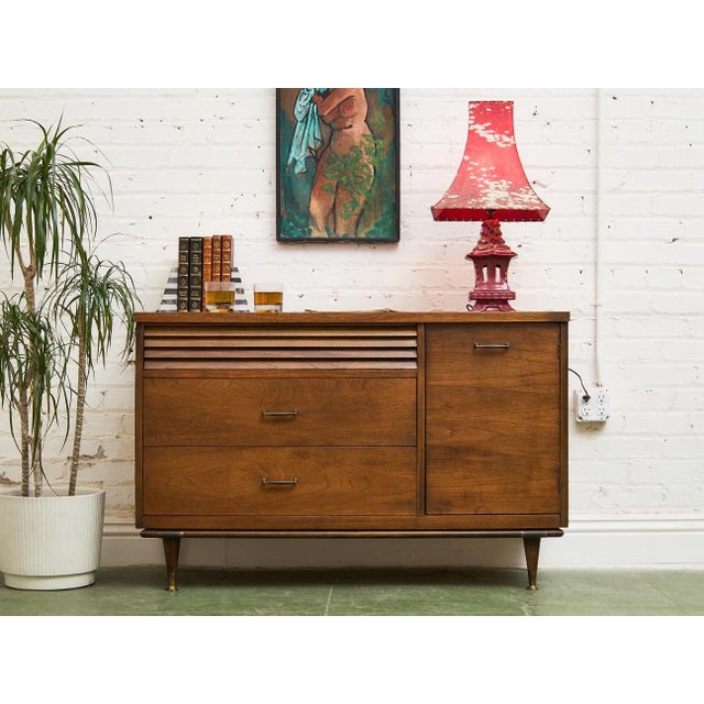 Merton Gershun Style Bassett Mid Century Walnut and Brass Louvered Credenza For Sale - Image 10 of 12