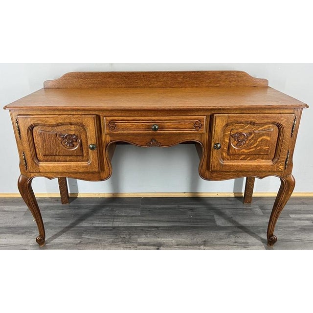 Vintage French Louis XIV Carved Oak Sideboard For Sale - Image 3 of 12