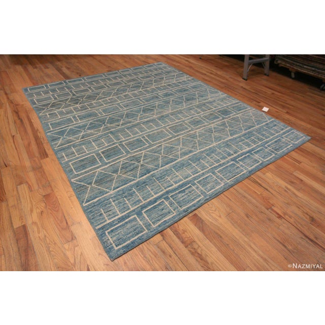 Charming Modern Geometric Light Sky blue Background Tribal Contemporary Area Rug, Country of origin: Central Asia, Circa...