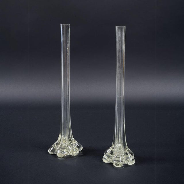 Wonderful Art Nouveau pair of gladioli vases. French, glass tall fluted vase, dating to the early20th century, circa 1920...