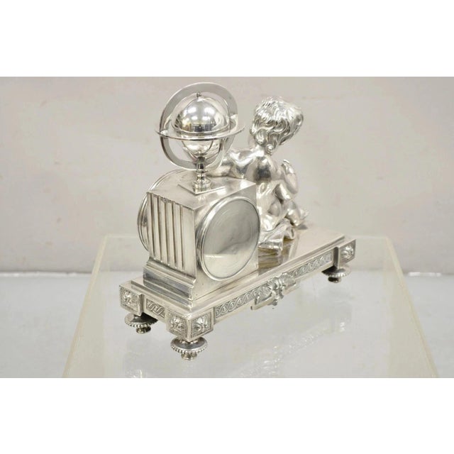 French Louis XV M Franjus Raison & Boyer Silver Plated Bronze Putto Mantel Clock For Sale - Image 11 of 15