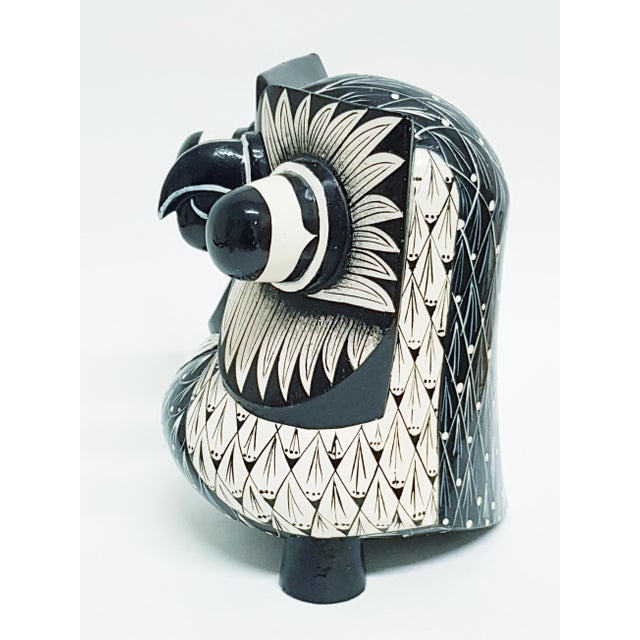 Hand-Painted Monochrome Wooden Owl For Sale - Image 5 of 12
