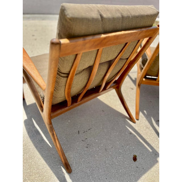 Mid 20th Century Pair of Italian Mid-Century Lounge Chairs With Curved Frames + Rail-Backs For Sale - Image 5 of 12