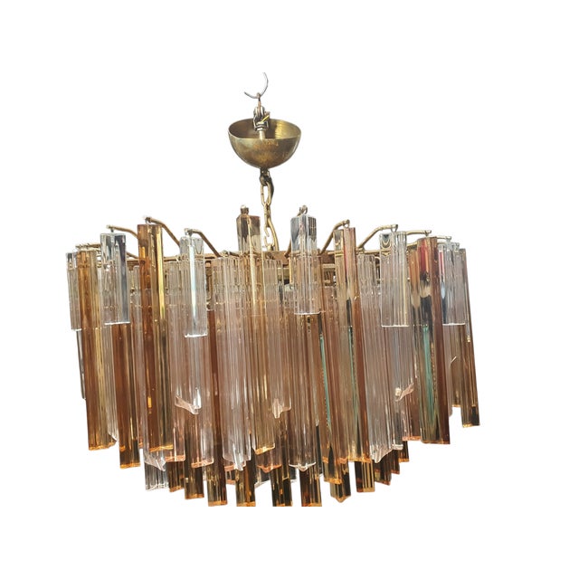 Triedri Model Chandelier in Amber and Transparent Glass from Venini Murano, 1970s For Sale - Image 9 of 9