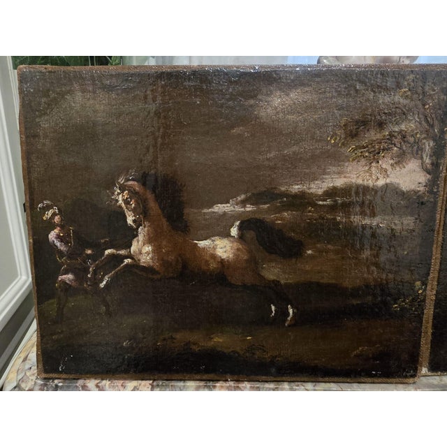 Neapolitan School Artist, Landscapes with Equestrian Scenes, Oil Painting on Canvases, Set of 2 For Sale - Image 7 of 9
