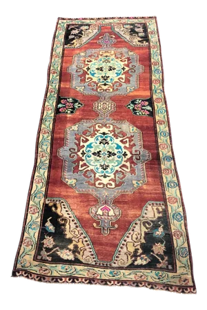 Oversize Medallion Design Vintage Turkish Oushak Faded Runner Rug