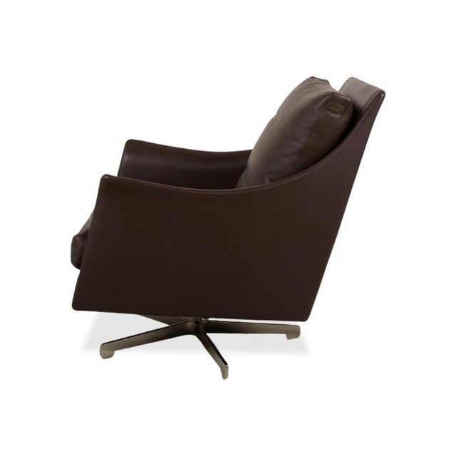 Flexform Boss Leather Armchair Brown Swivel Chair Manual Function For Sale - Image 12 of 13