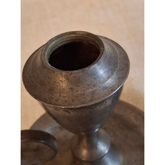 Pair Antique Pewter Whale Oil Finger Lamps Single Tube Drop Burners C. 1830-1850 For Sale - Image 12 of 18