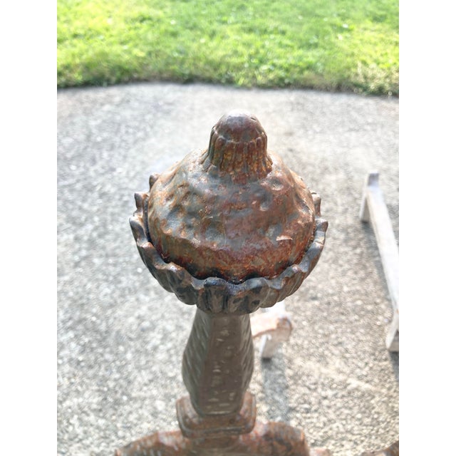 Chippendale Antique Patinated Chippendale Ball Wrought Iron Fire Dogs- a Pair For Sale - Image 3 of 9