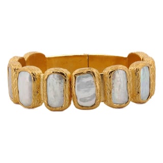 Pearl & Gold Elegant Cuff Bangle Bracelet For Sale