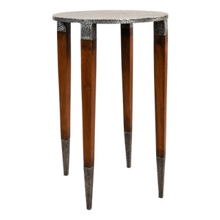 Round Drink Table in Walnut with Old-Iron Textured Top For Sale