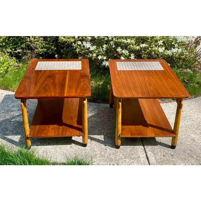 Lane "Monte Carlo" Walnut & Tile Inlay End/Side Tables 1960s Pair Mid-Century Modern For Sale - Image 12 of 12