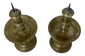 18th Century Bronze Voc Pen Candleholders, Set of 2