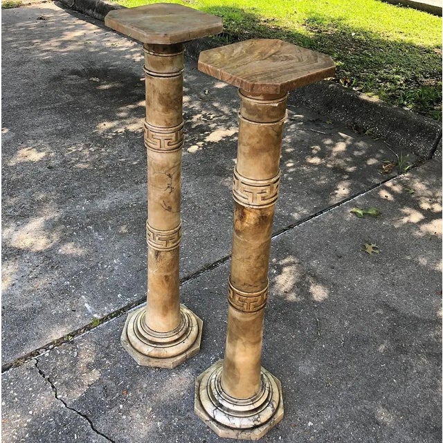 French Pair 19th Century Solid Marble Louis XVI Pedestals ~ Columns For Sale - Image 3 of 13