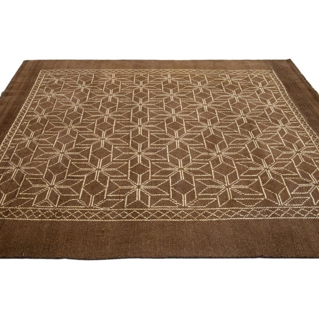 2020s Geometric Modern Moroccan Style Handmade Brown Wool Rug For Sale - Image 5 of 8