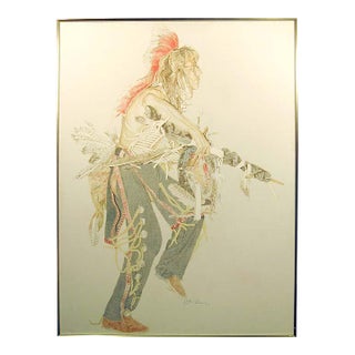 David Peter Ramos "Indian Dancer" Original Prismacolor Art on Canvas For Sale