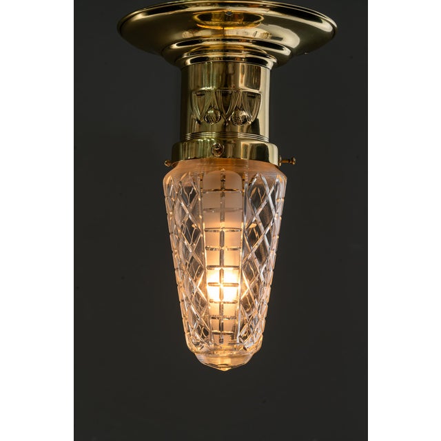 Small Art Deco Ceiling Lamps with Cut Glass Shades, Vienna, Austria, 1920s, Set of 5 For Sale - Image 3 of 18