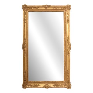 Antique Louis Philippe Gold Leaf Rectangular Wall Mirror with Avec Floral Motifs, 19th Century For Sale