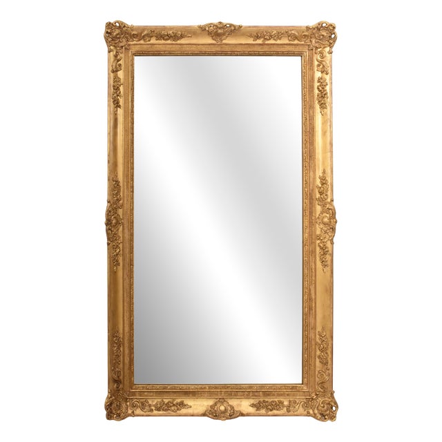 Antique Louis Philippe Gold Leaf Rectangular Wall Mirror with Avec Floral Motifs, 19th Century For Sale