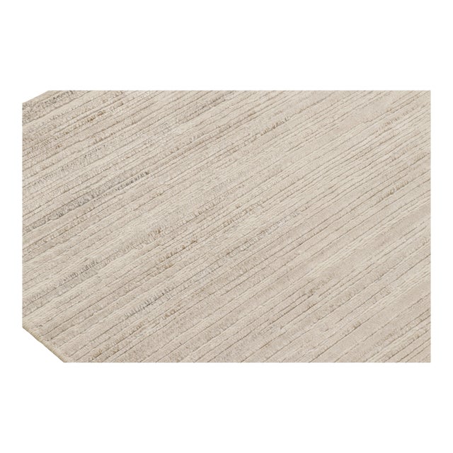 Rug & Kilim’s Textural Rug in White and Gray Abstract High-Low Stripes For Sale