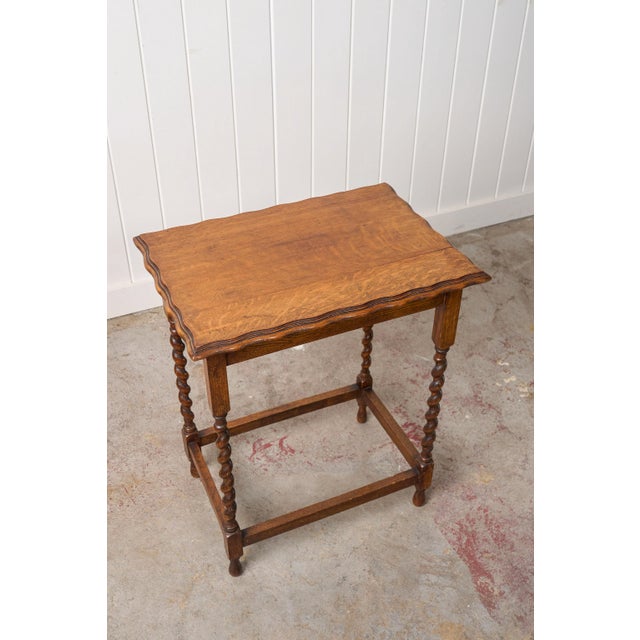 1910s 1910s Honey Oak Tiger Barley Twist Table W/ Scallop Edge For Sale - Image 5 of 8