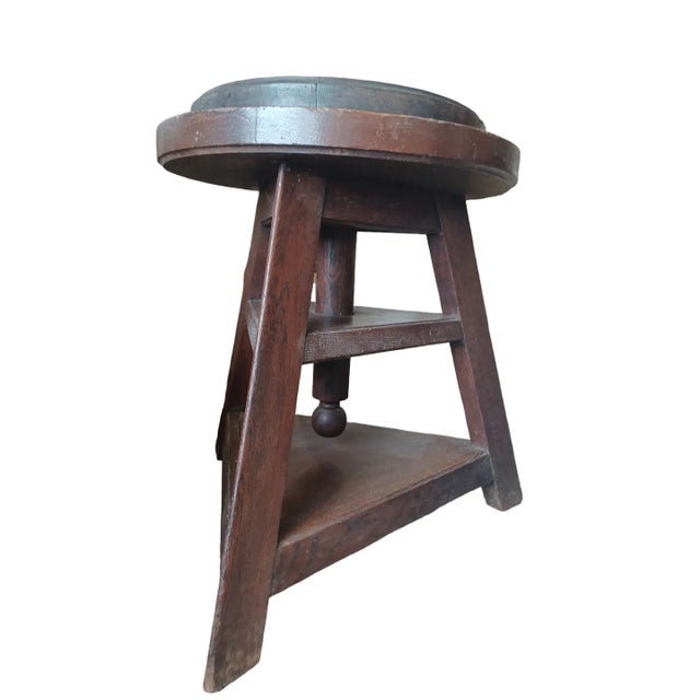 Arts & Crafts Vintage Oversized French Wooden Arts and Crafts Swiveling Stool For Sale - Image 3 of 4