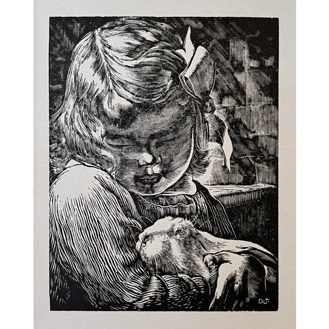 Figurative Vintage Original Woodblock Print "Affection" by Dan Burne Jones 1930 For Sale - Image 3 of 5