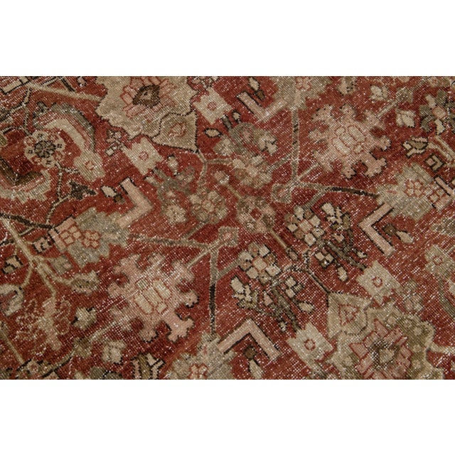 1920s Handmade Antique Persian Mahal Floral Wool Rug in Rust For Sale - Image 4 of 7