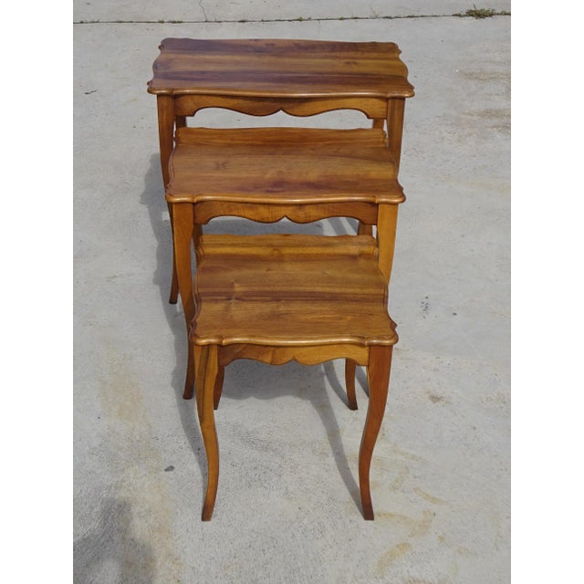 Louis XV Walnut Nesting Tables, 1970s, Set of 3 For Sale - Image 9 of 18