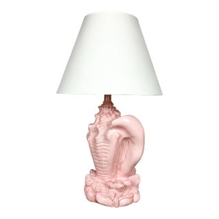 Newly Lacquered Vintage Plaster Conch Shell Lamp For Sale