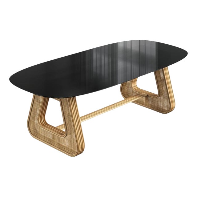 Portofino Dining Table in Tinted Rattan and Glass by Popus Editions For Sale