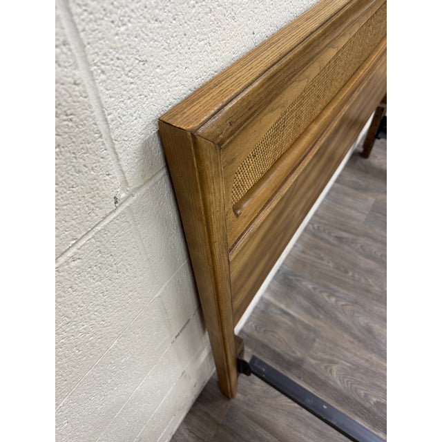 Vintage Full Size Mid Century Modern Walnut and Woven Cane Bed For Sale - Image 9 of 13