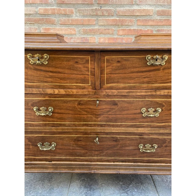 Late-19 Century Walnut and Marquetry Commode Chest of Drawers, 1890s For Sale - Image 6 of 13