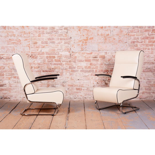 Beige Bauhaus Armchairs FN24 in Chrome and Leather attributed to Mücke-Melder, Czech, 1930s, Set of 2 For Sale - Image 8 of 17