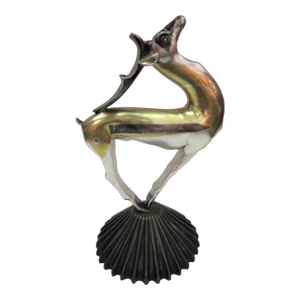 1930s French Art Deco Parcel Gilt & Silver Bronze of a Stylized Gazelle A. Kéléty