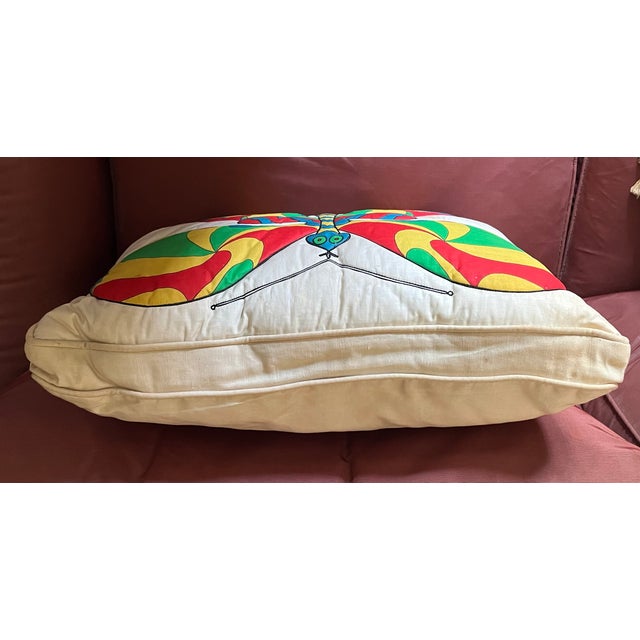 1970s Mid-Century Modern Rectangular Accent Pillow With Quilted Mod Graphic Butterfly Design Circa 1970 For Sale - Image 5 of 9