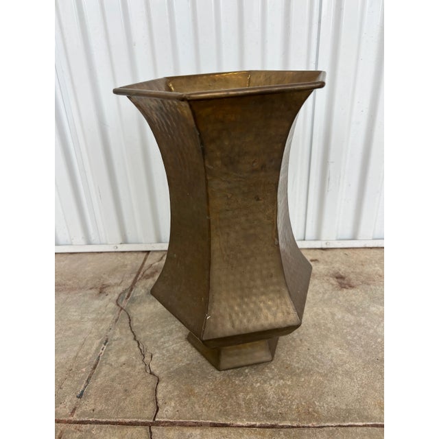 Mid 20th Century Large Hammered Brass Vase, Geometric For Sale - Image 4 of 6