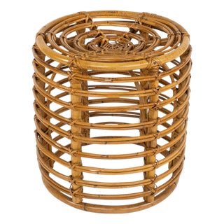 Mid-Century Modern Rattan and Bamboo Stool by Tito Agnoli, Italy, 1960s For Sale