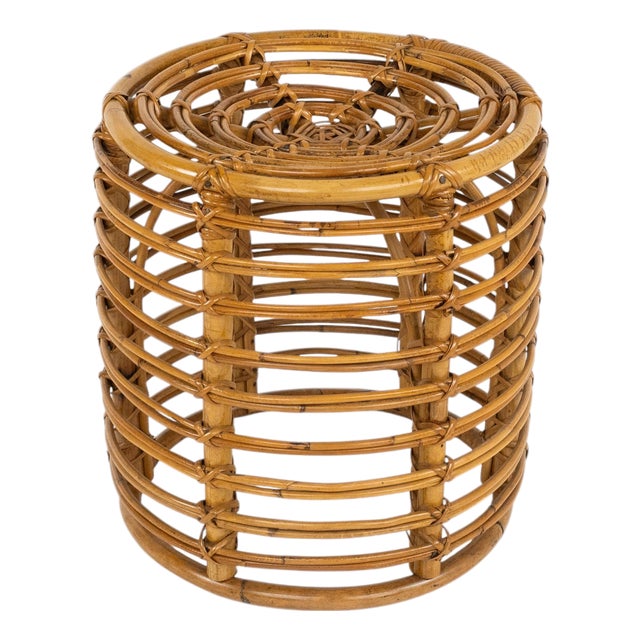 Mid-Century Modern Rattan and Bamboo Stool by Tito Agnoli, Italy, 1960s For Sale