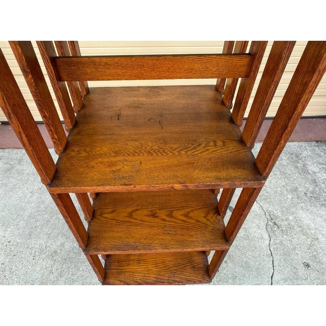 Antique Arts & Crafts Mission Oak Spinning Revolving Bookcase For Sale - Image 14 of 18