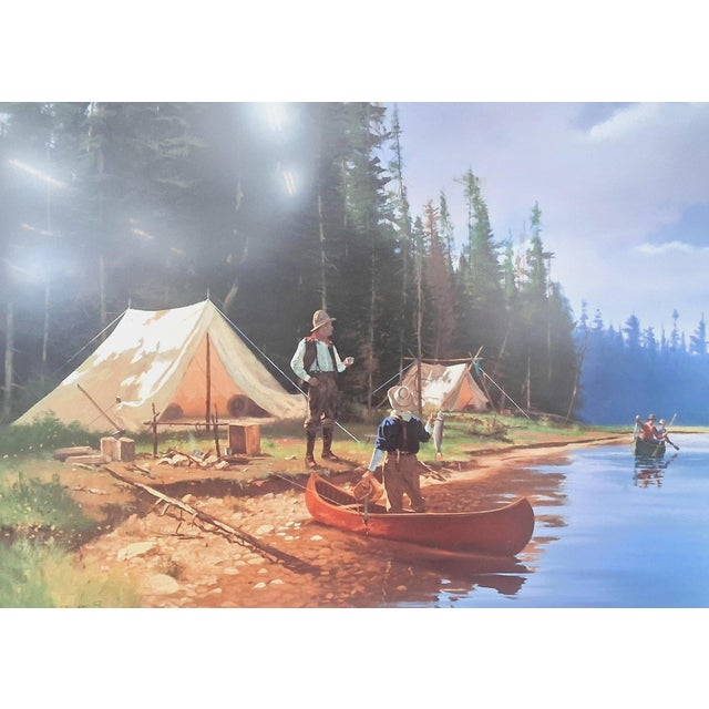 Large Framed Brett Smith Sporting Print 'Camp Fishermen' #107/950 With Uv Glass For Sale - Image 4 of 8
