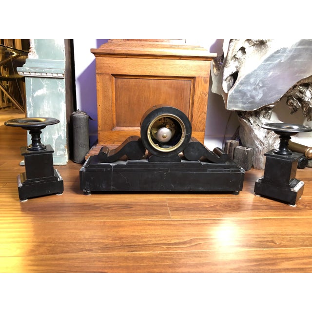 Stone Antique French Clock Garniture Set - 3 Pieces For Sale - Image 7 of 13