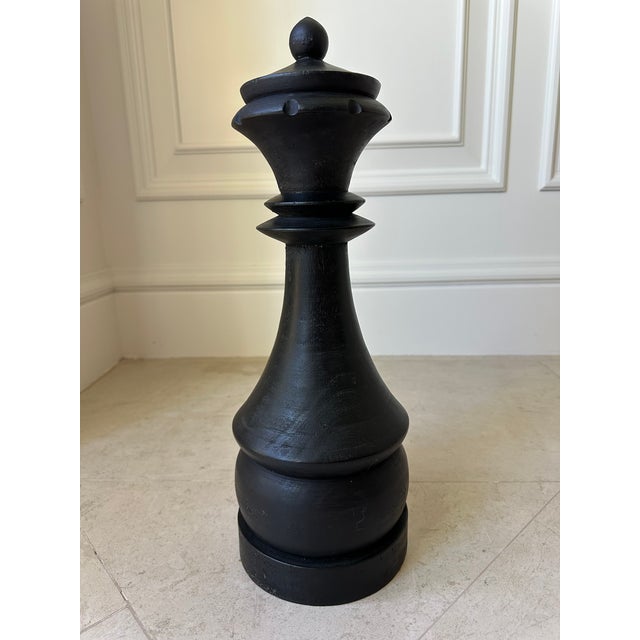 Terrific Handcrafted Mid-Century Queen Chess Piece. Sculpted from one piece of solid wood. Black matte painted finish....