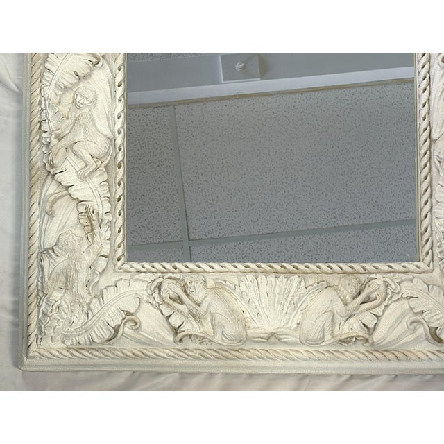 Hollywood Regency Mid Century Large Coastal Wall Mirror With Monkey and Palm Leaf Motifs For Sale - Image 3 of 18
