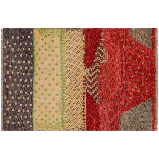 Contemporary Balochi Red/Gray Wool Rug - 3'2''x4'10'' For Sale - Image 10 of 11