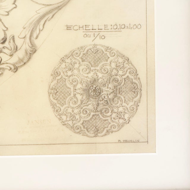 Rococo Mid-20th Century Architectural Pencil Drawing by Maison Jansen For Sale - Image 3 of 6