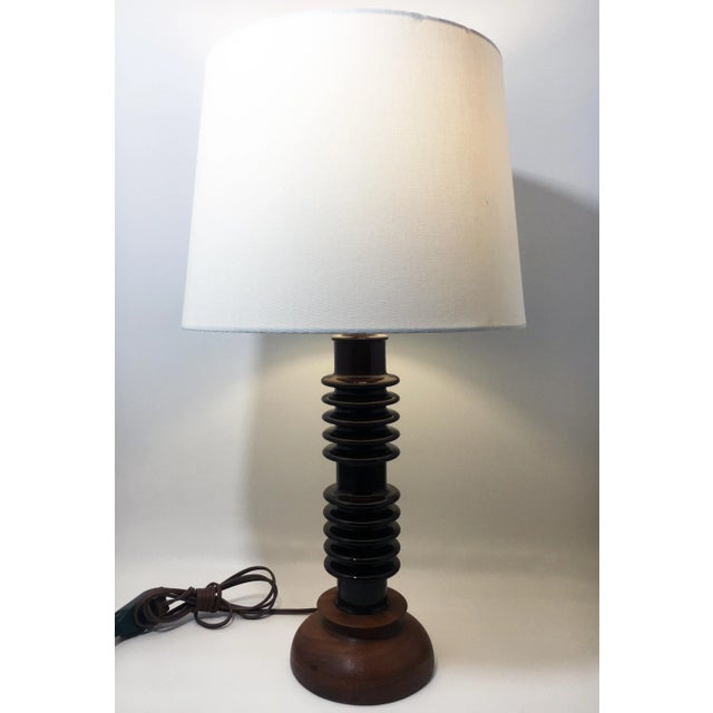 Ceramic Insulator Spool Lamp With Solid Walnut Base For Sale - Image 12 of 12