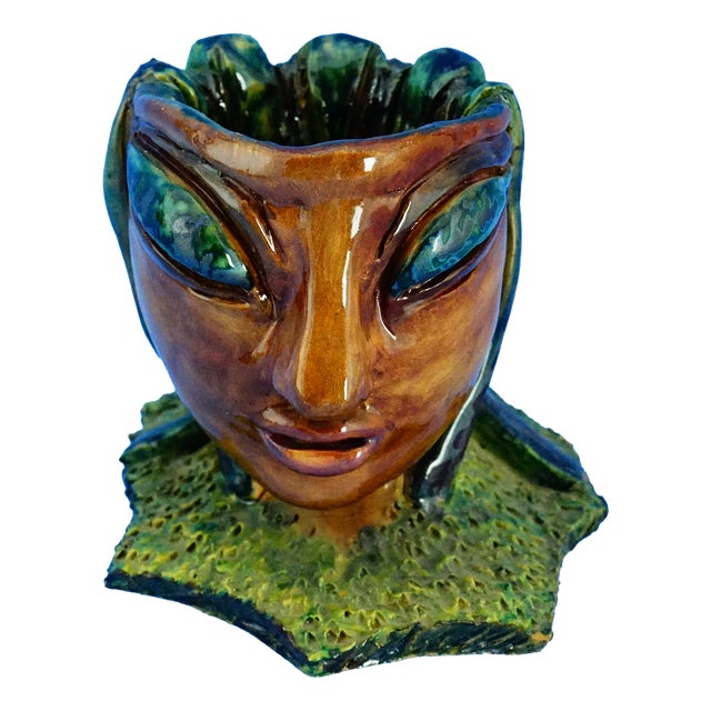 20th Century Ceramic Anthropomorphic Mask Sculptural Vase by Vallauris / Accolay France, 1960s For Sale