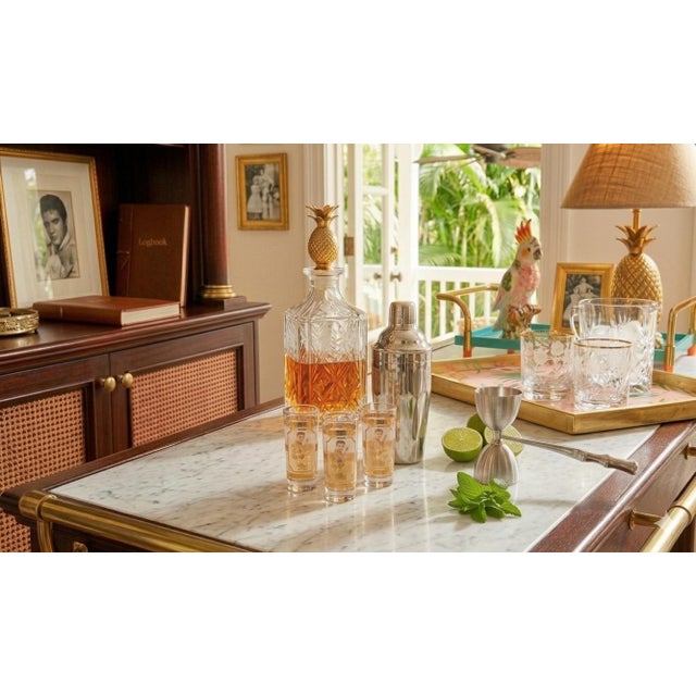 Bring iconic Americana glamour to your bar cart with this set of four vintage Culver Elvis Presley shot glasses, acquired...